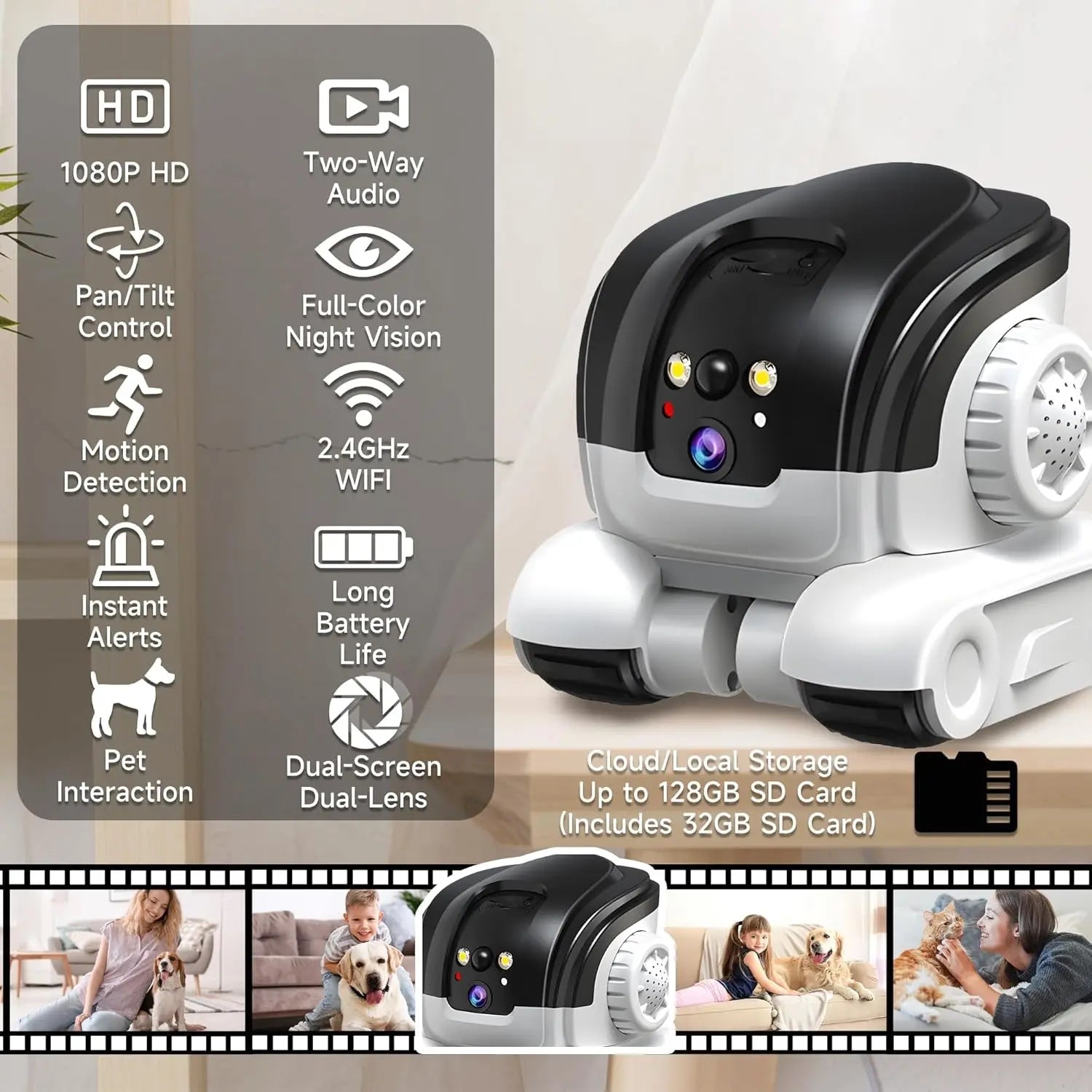1080P Smart Pet Camera WiFi Robot 2-Way Audio Night Vision Motion Tracking(2026)