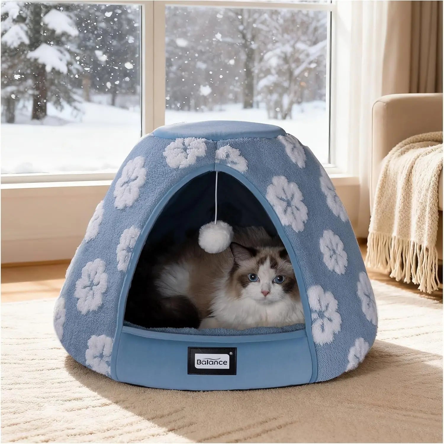 2-in-1 Cat Cave Bed Tent for Indoor Cats 19 Inch Plush