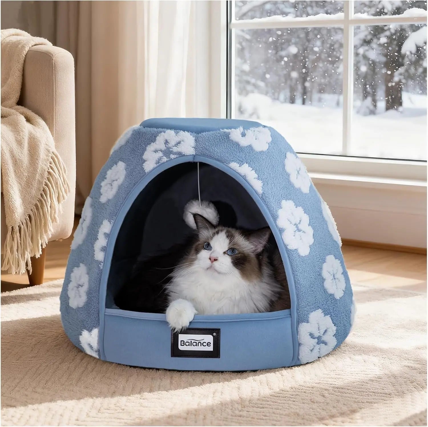 2-in-1 Cat Cave Bed Tent for Indoor Cats 19 Inch Plush