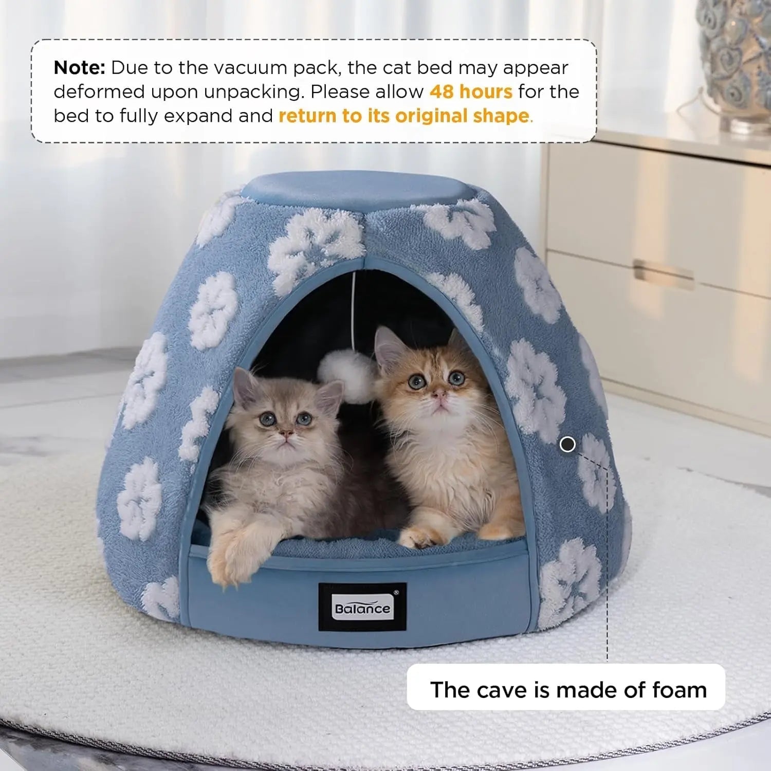 2-in-1 Cat Cave Bed Tent for Indoor Cats 19 Inch Plush