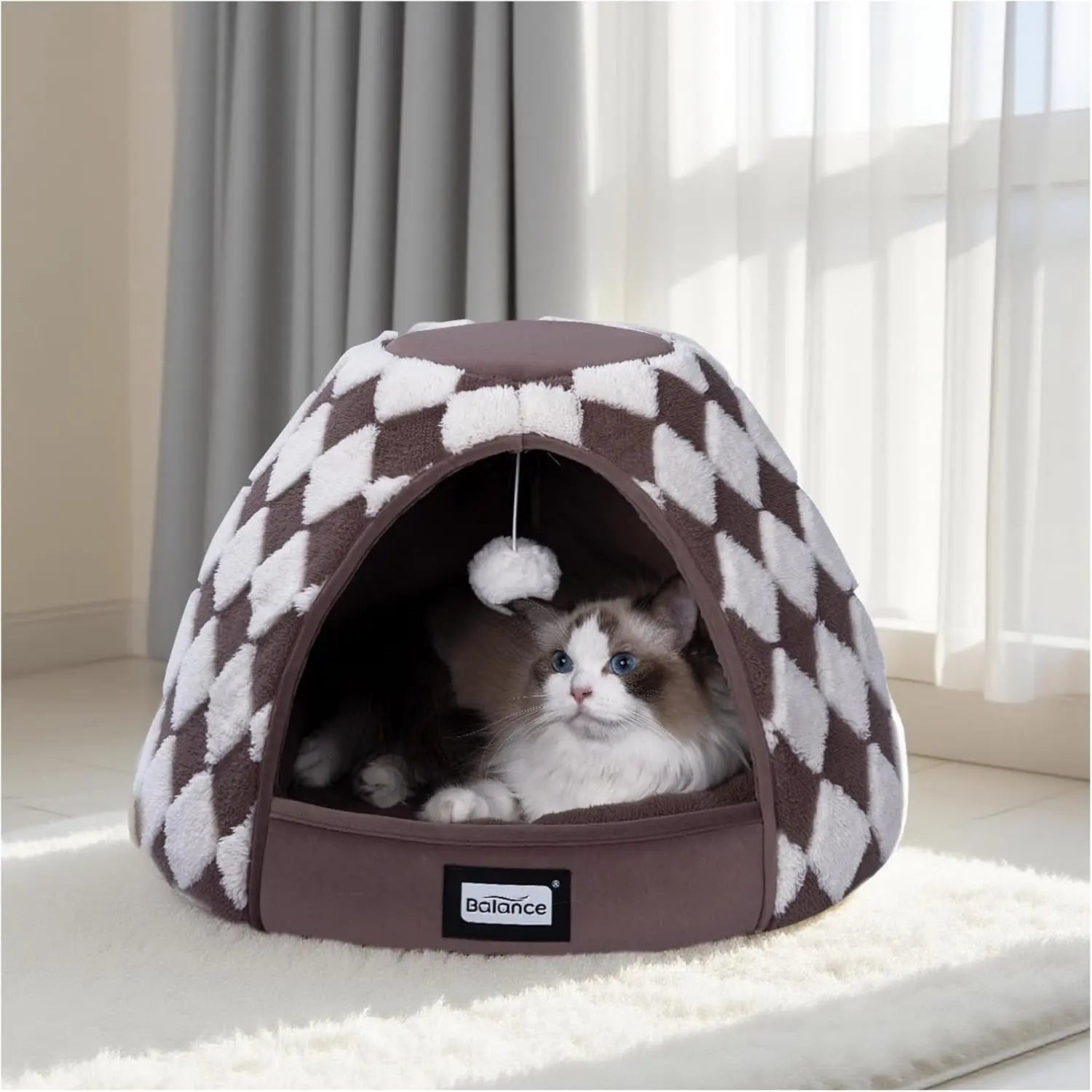 2-in-1 Cat Cave Bed Tent for Indoor Cats 19 Inch Plush