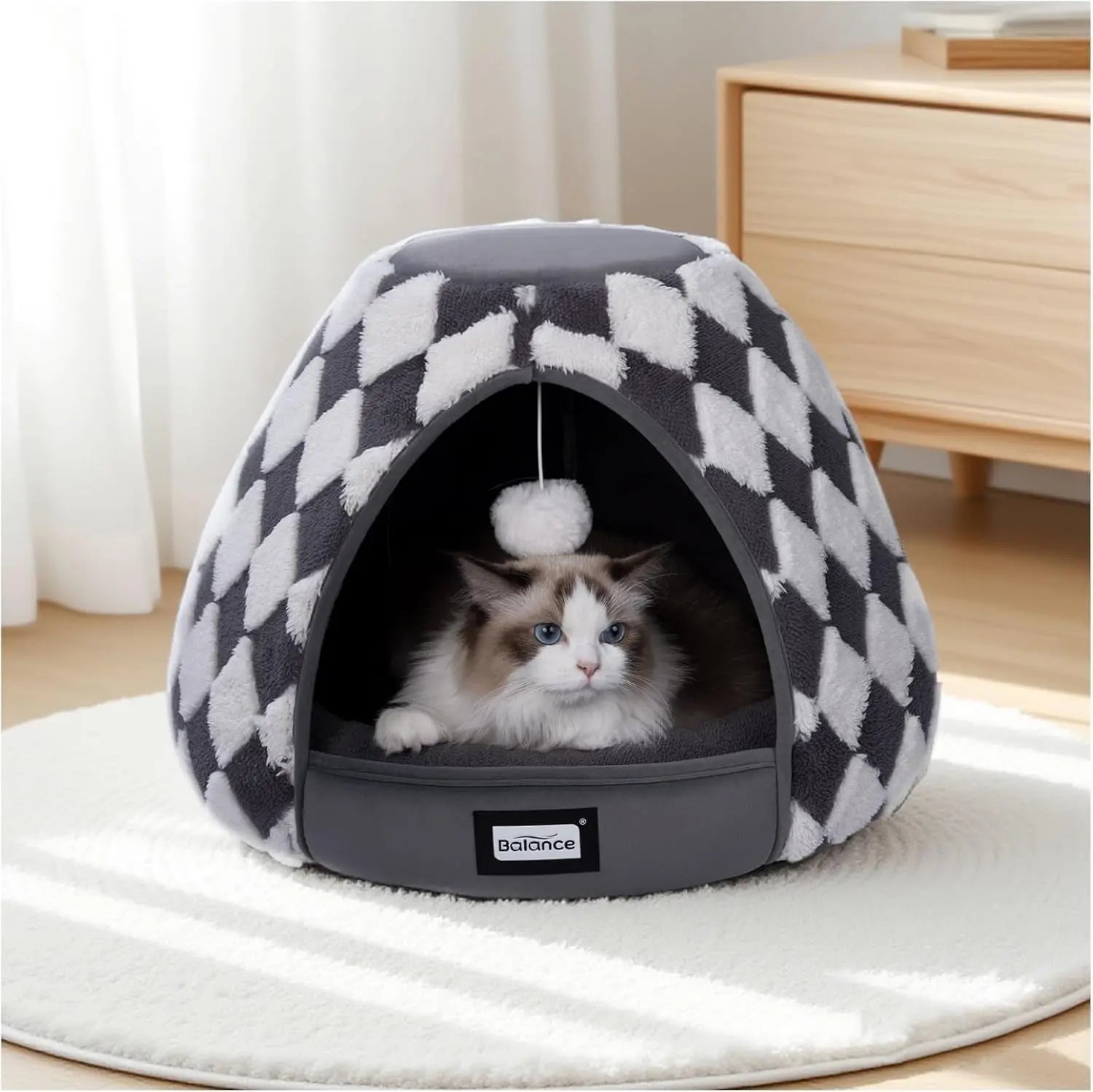 2-in-1 Cat Cave Bed Tent for Indoor Cats 19 Inch Plush