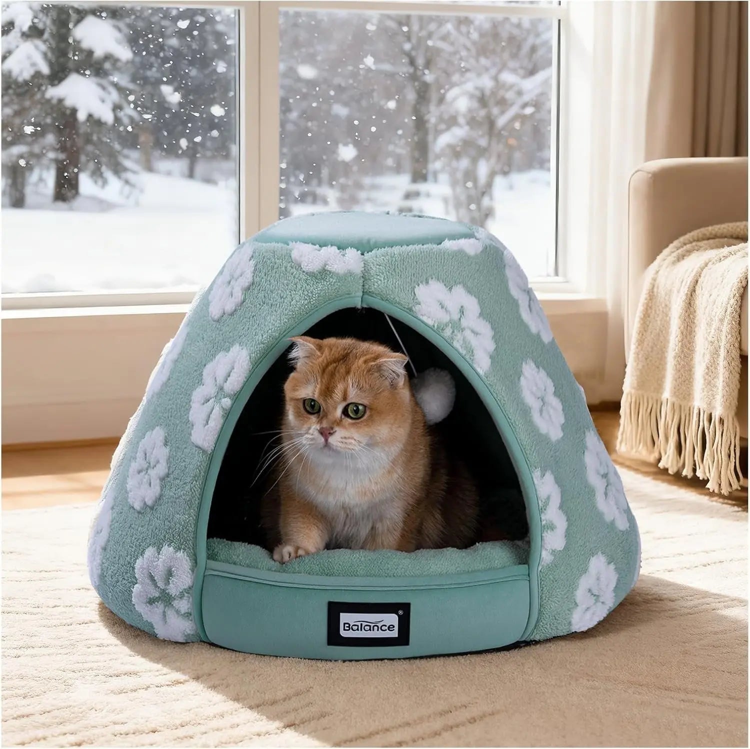2-in-1 Cat Cave Bed Tent for Indoor Cats 19 Inch Plush