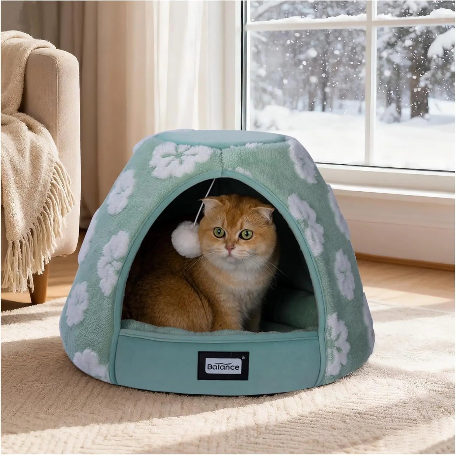 2-in-1 Cat Cave Bed Tent for Indoor Cats 19 Inch Plush