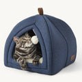 2-in-1 Cat Cave Bed – Foldable Indoor Cat Tent with Washable Cushion, Sizes S-L