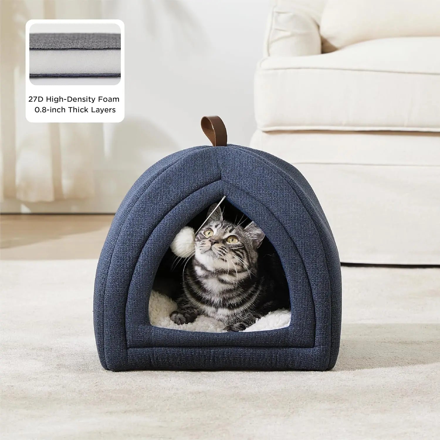 2-in-1 Cat Cave Bed – Foldable Indoor Cat Tent with Washable Cushion, Sizes S-L
