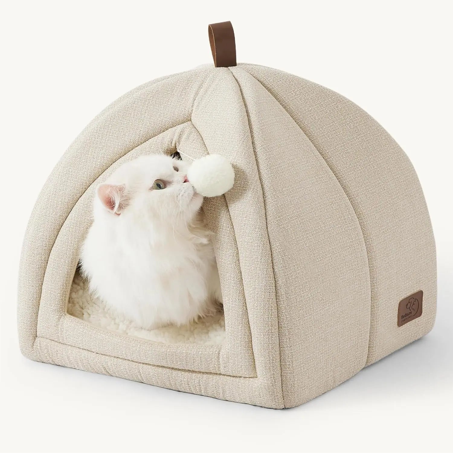 2-in-1 Cat Cave Bed – Foldable Indoor Cat Tent with Washable Cushion, Sizes S-L