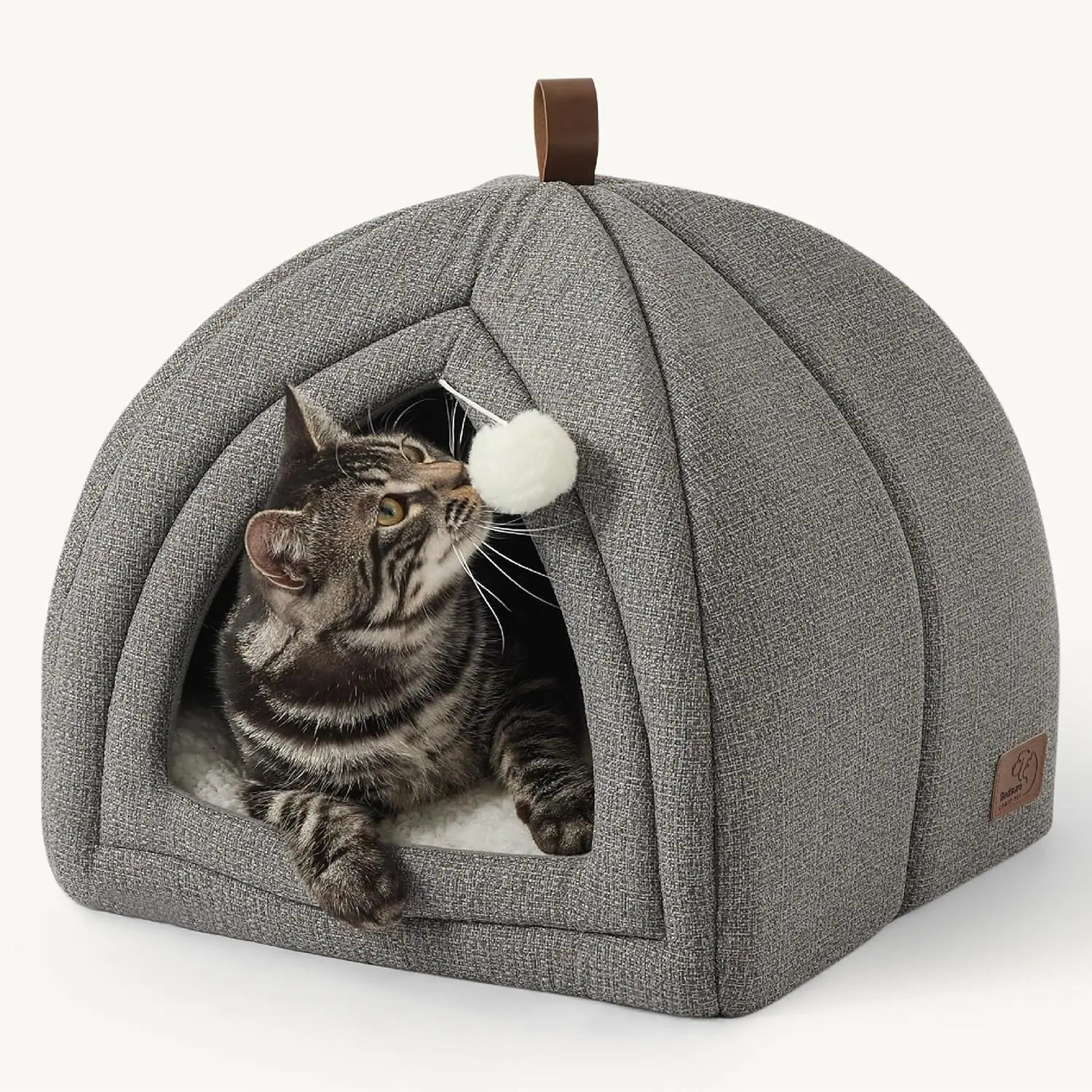 2-in-1 Cat Cave Bed – Foldable Indoor Cat Tent with Washable Cushion, Sizes S-L