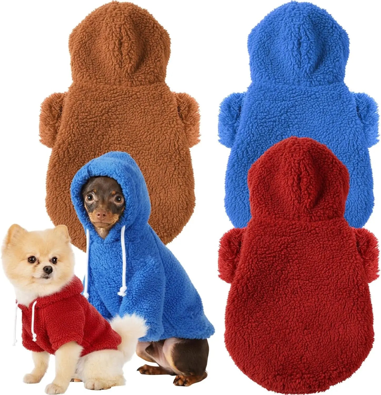 3-Pack Fuzzy Dog Hoodies – Warm Winter Sweatshirts for Small to X-Large Dogs