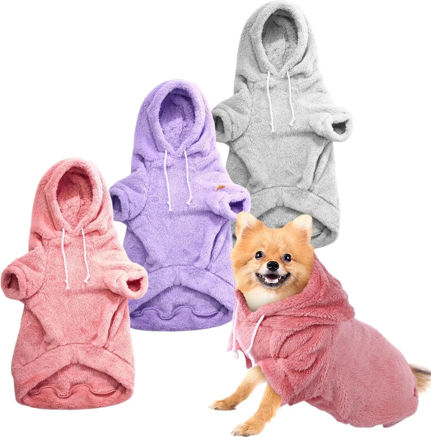 3-Pack Fuzzy Dog Hoodies – Warm Winter Sweatshirts for Small to X-Large Dogs