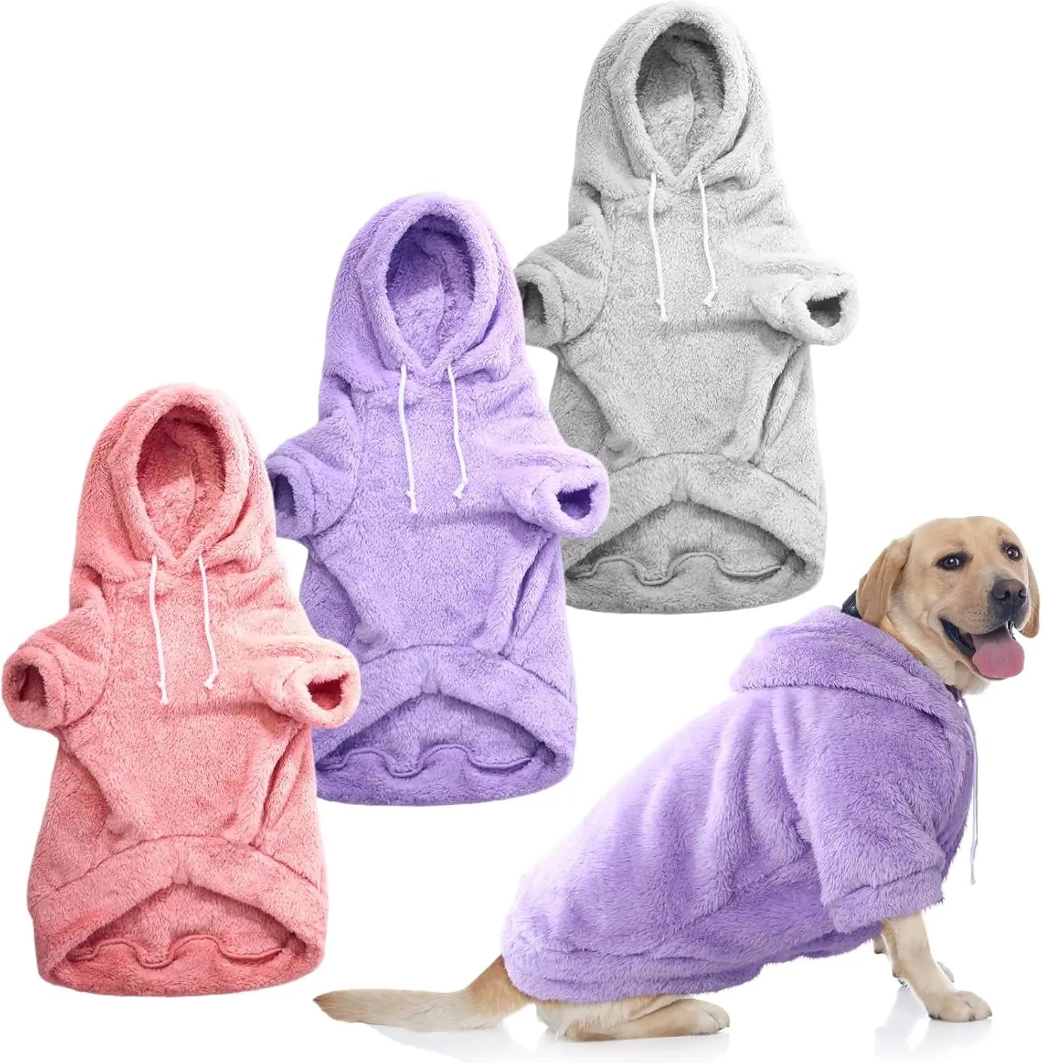 3-Pack Fuzzy Dog Hoodies – Warm Winter Sweatshirts for Small to X-Large Dogs