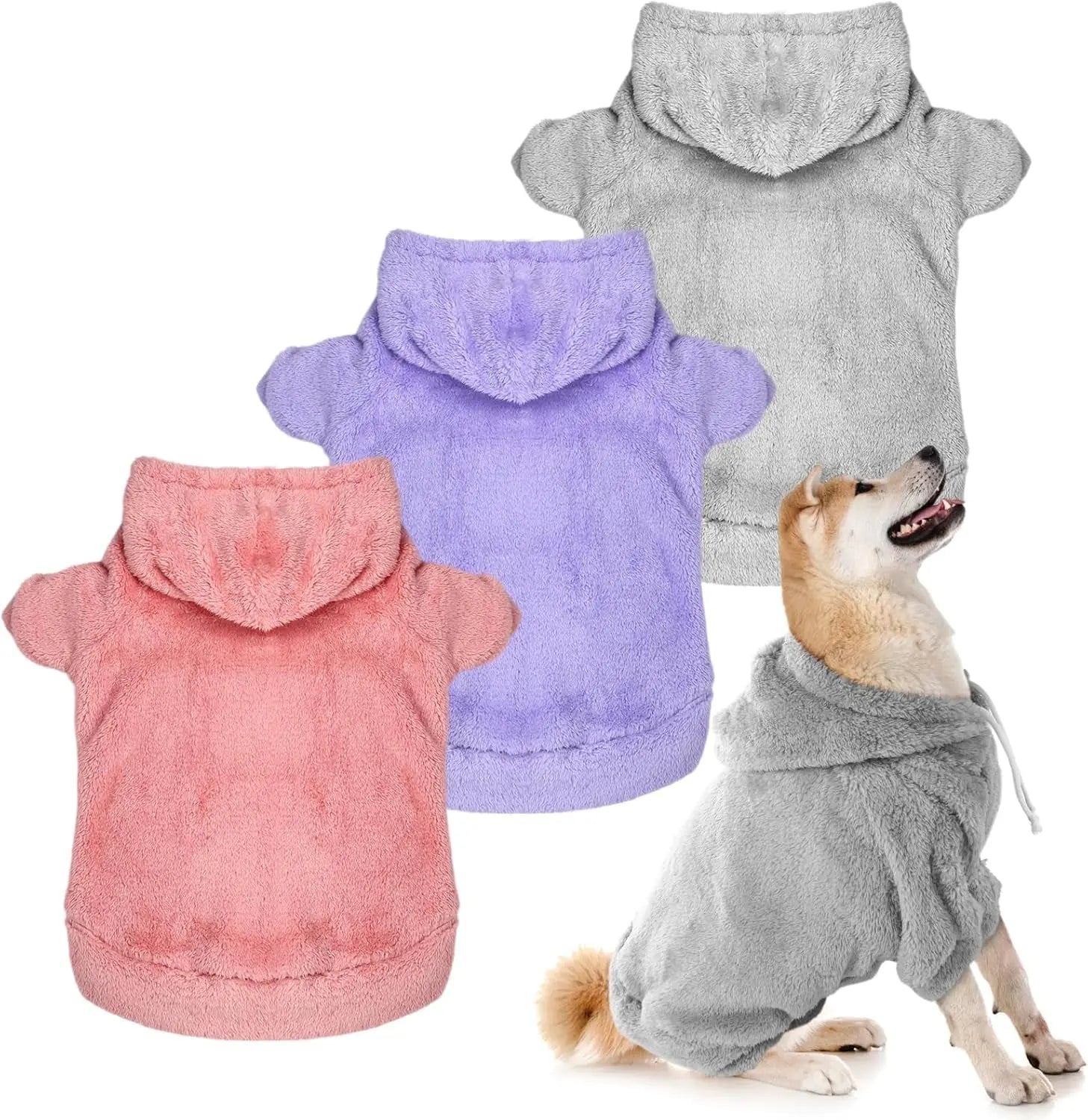 3-Pack Fuzzy Dog Hoodies – Warm Winter Sweatshirts for Small to X-Large Dogs