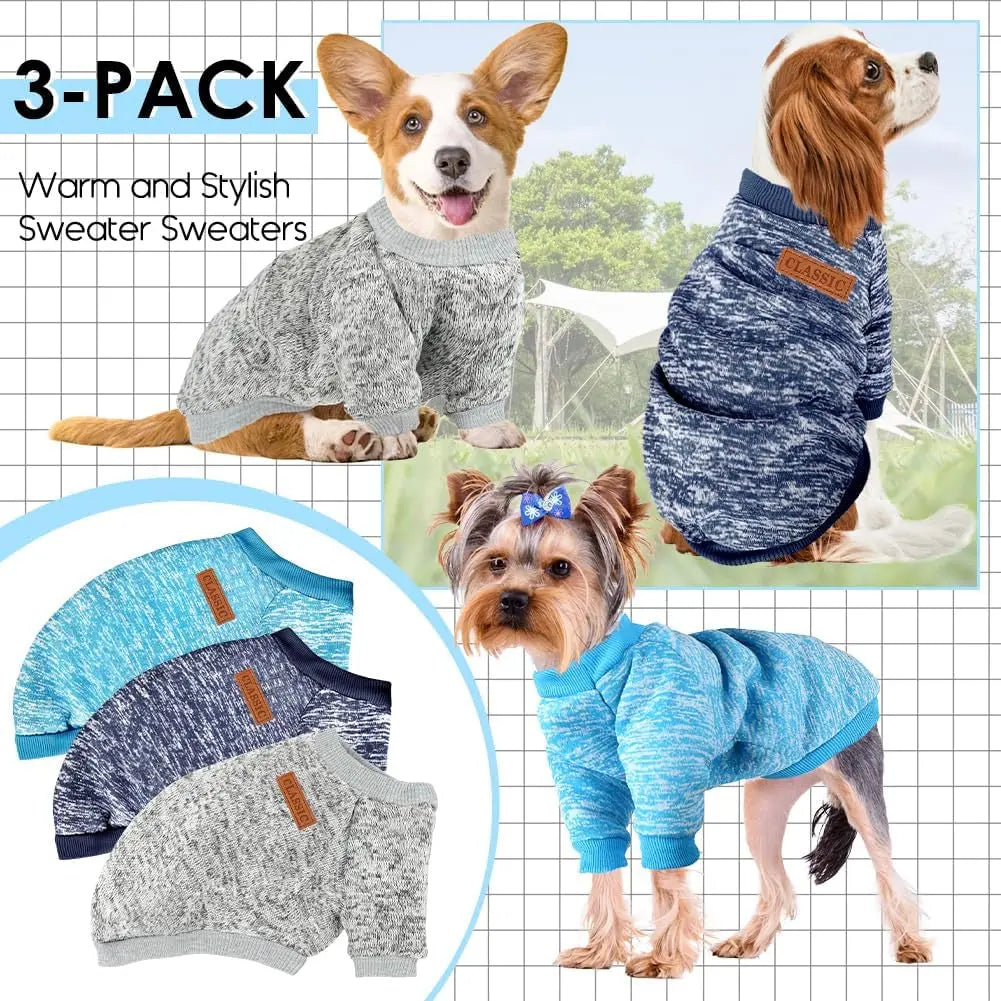 3-Pack Small Dog Sweaters Winter Fleece XS–XL Soft Stretch Pet Apparel