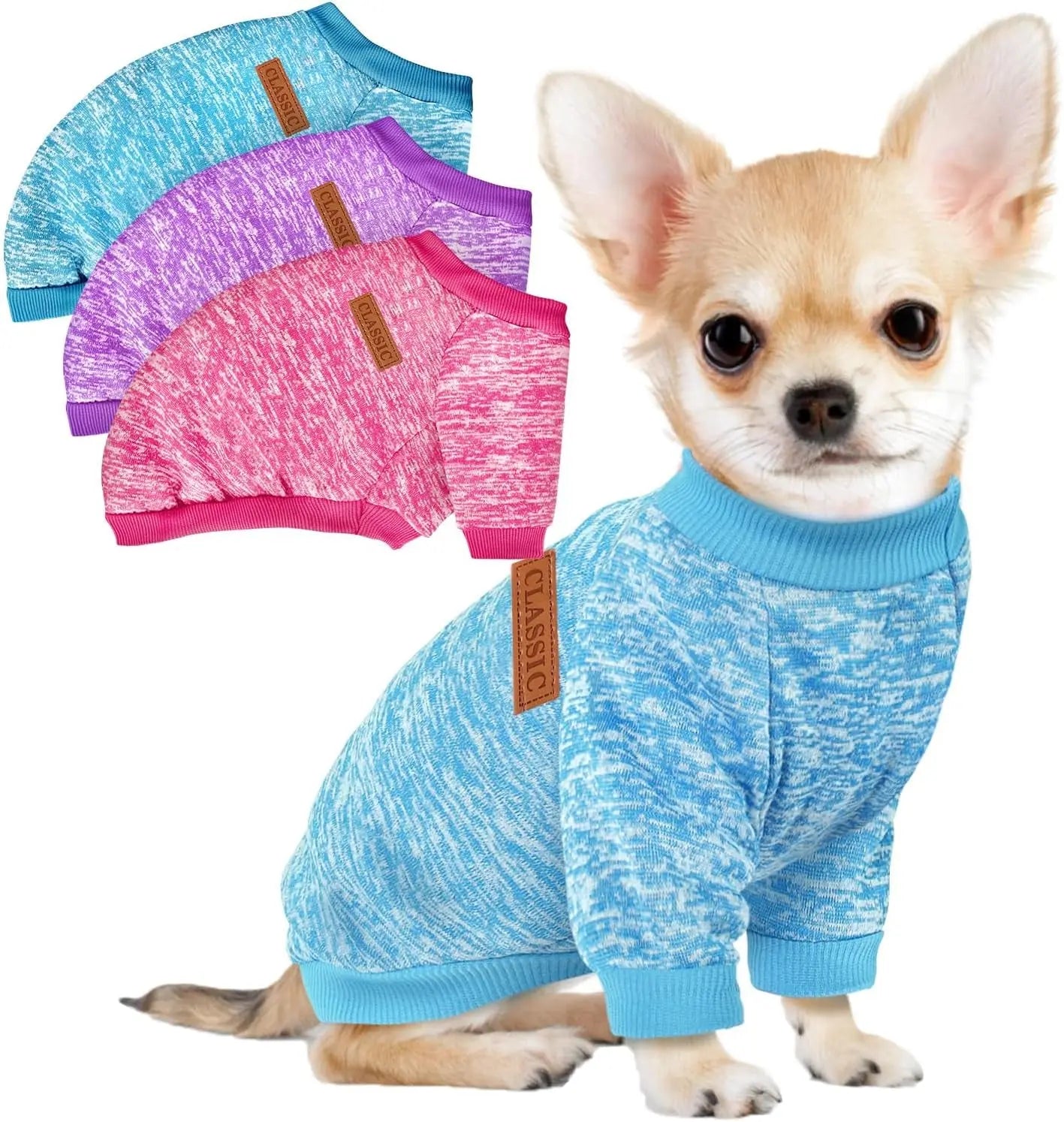 3-Pack Small Dog Sweaters Winter Fleece XS–XL Soft Stretch Pet Apparel