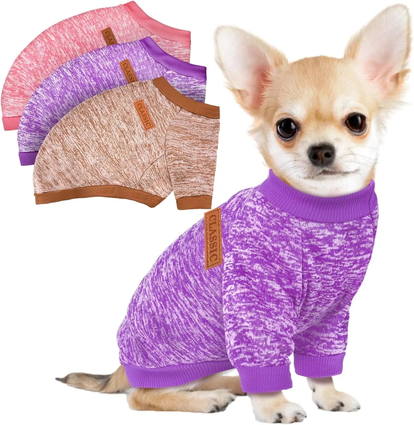 3-Pack Small Dog Sweaters Winter Fleece XS–XL Soft Stretch Pet Apparel