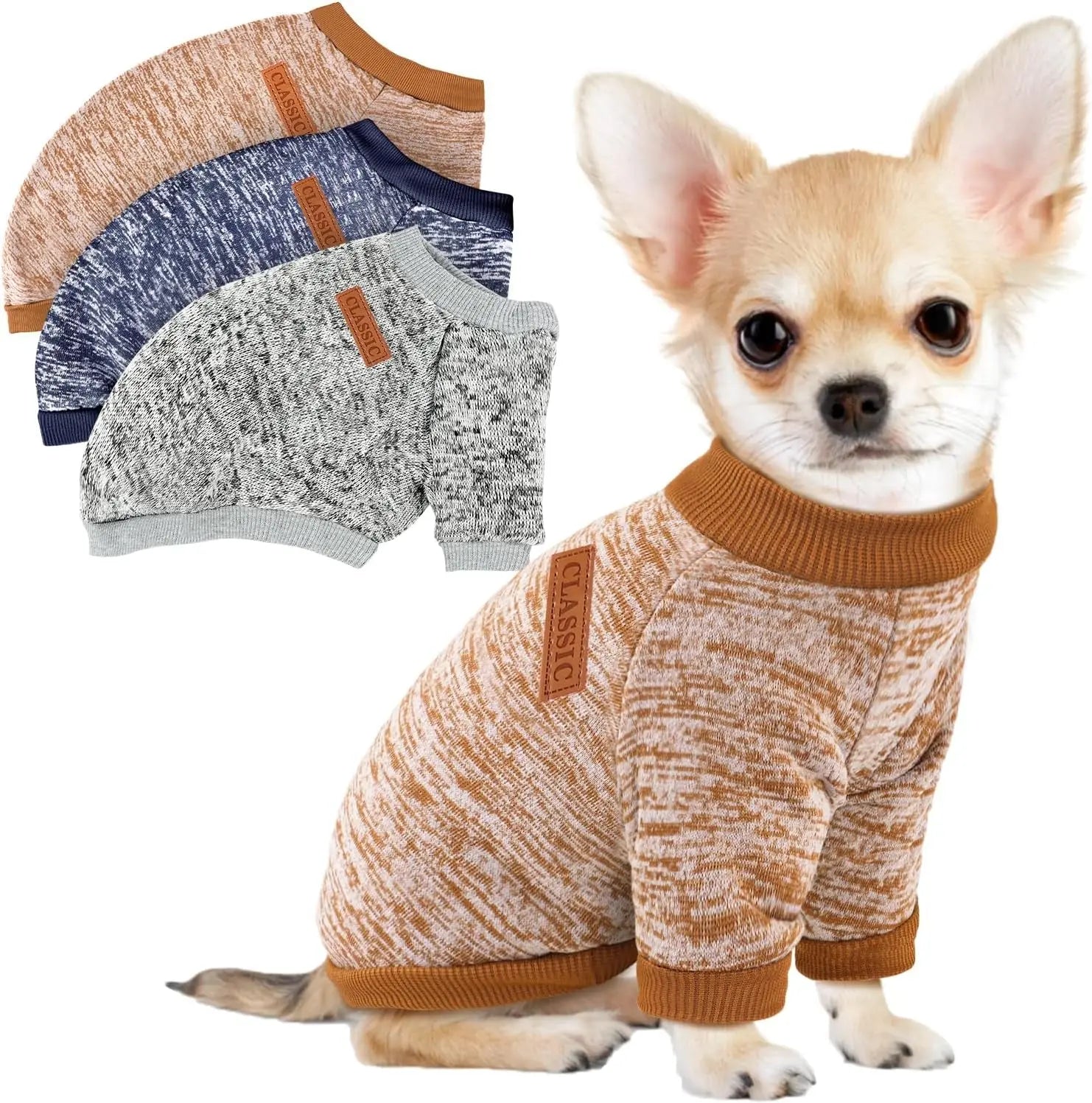 3-Pack Small Dog Sweaters Winter Fleece XS–XL Soft Stretch Pet Apparel