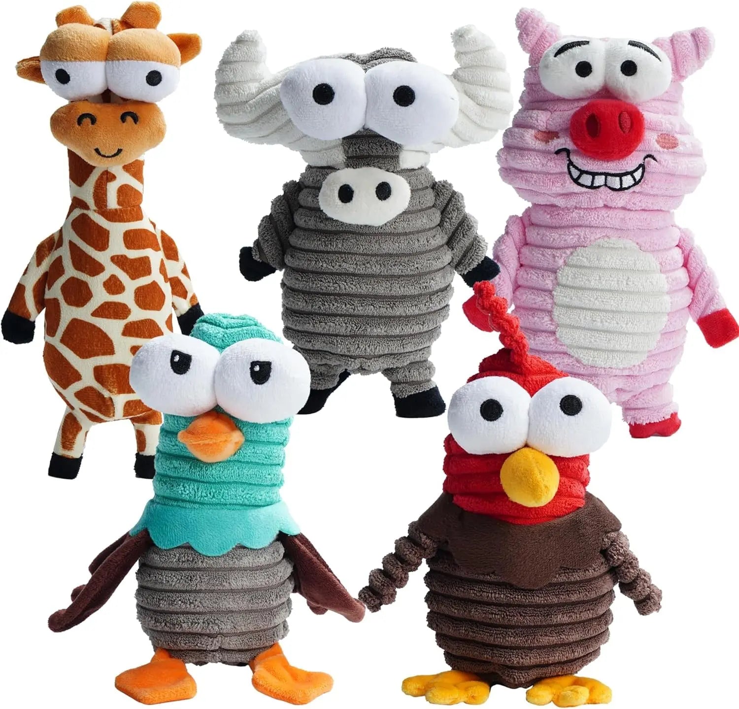 5-Pack Squeaky Dog Toys, Durable Plush Critter Set for Small to Large Dogs